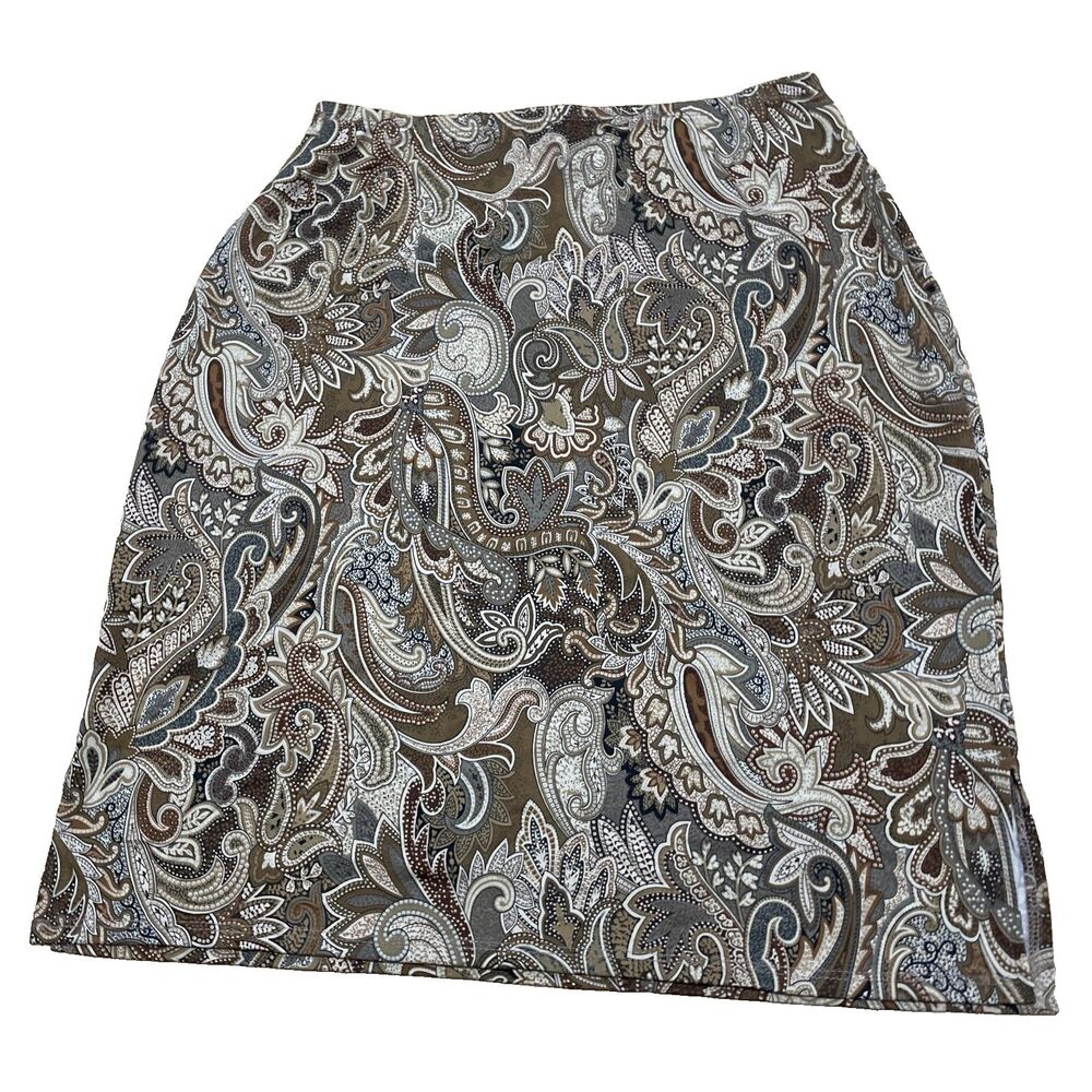 TapeMeasure Vintage Paisley Skirt Women L Brown Western Stretch Pull On Made USA